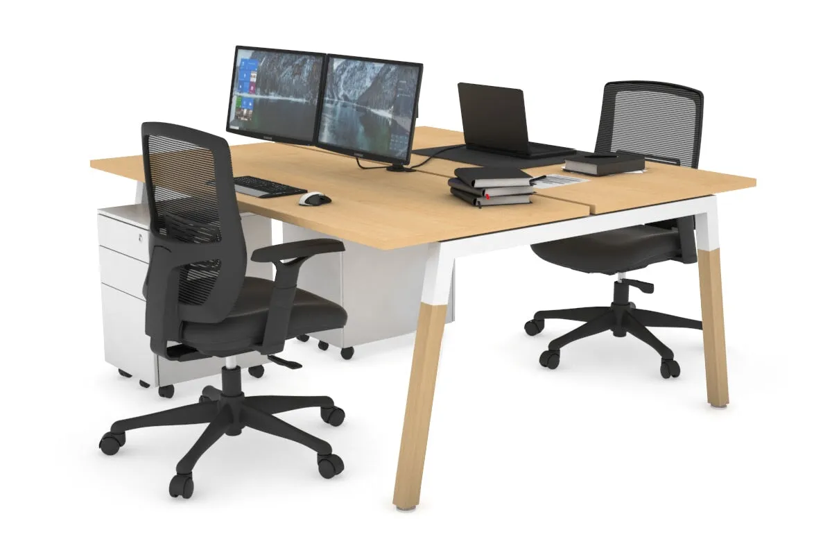 Quadro A Legs 2 Person Office Workstation - Wood Legs Cross Beam [1600L x 700W]