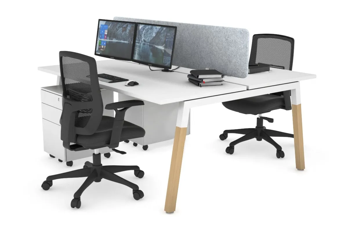 Quadro A Legs 2 Person Office Workstation - Wood Legs Cross Beam [1600L x 700W]