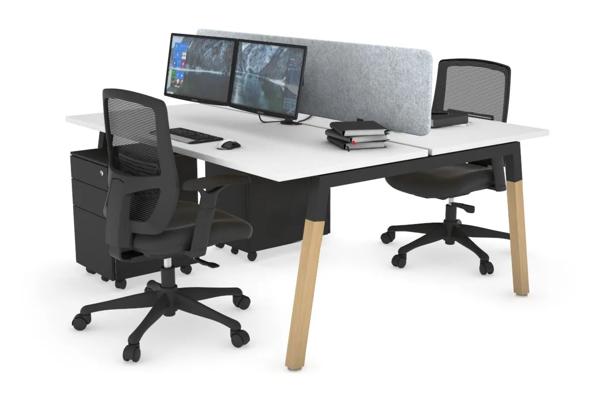 Quadro A Legs 2 Person Office Workstation - Wood Legs Cross Beam [1600L x 700W]