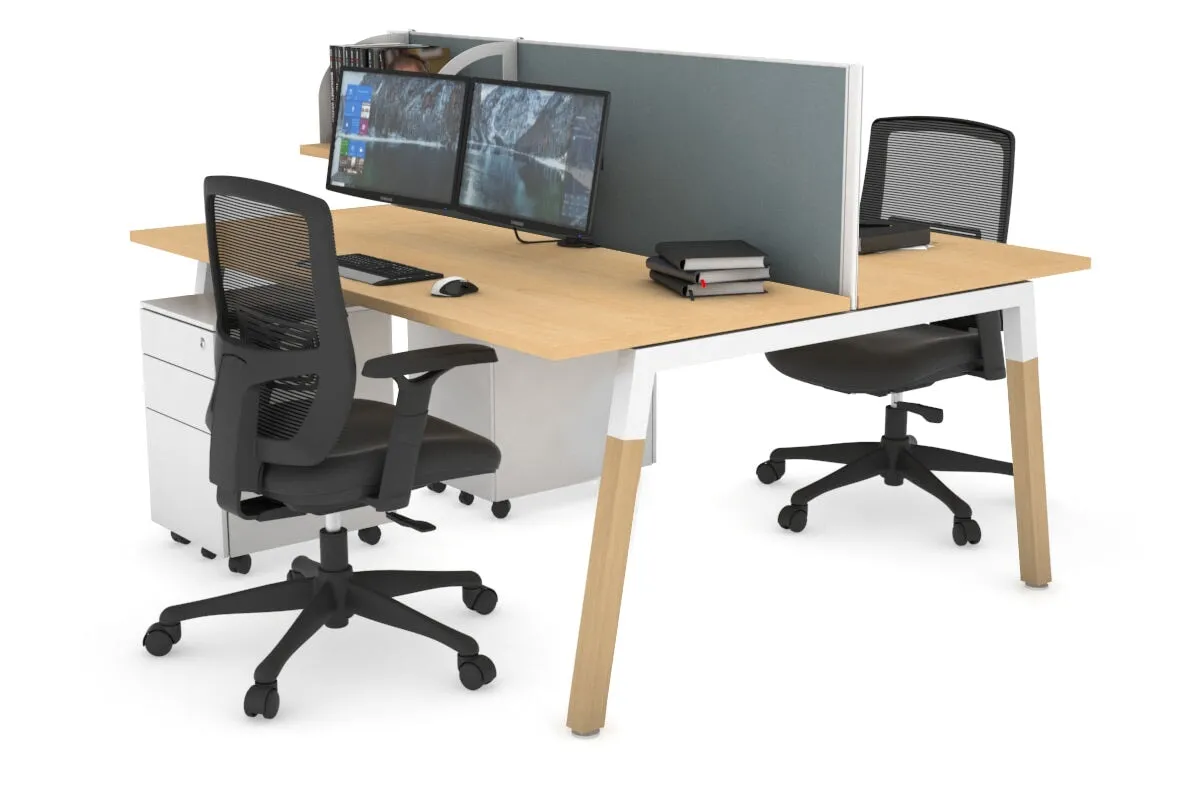 Quadro A Legs 2 Person Office Workstation - Wood Legs Cross Beam [1600L x 700W]