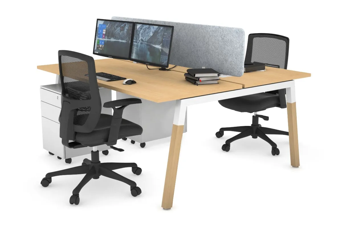 Quadro A Legs 2 Person Office Workstation - Wood Legs Cross Beam [1600L x 700W]