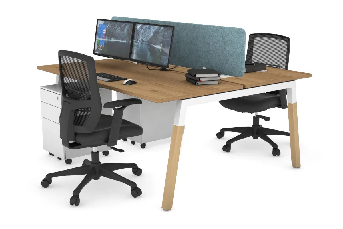 Quadro A Legs 2 Person Office Workstation - Wood Legs Cross Beam [1600L x 700W]