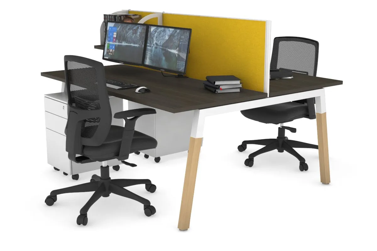 Quadro A Legs 2 Person Office Workstation - Wood Legs Cross Beam [1600L x 700W]