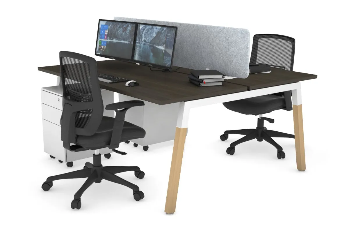 Quadro A Legs 2 Person Office Workstation - Wood Legs Cross Beam [1600L x 700W]