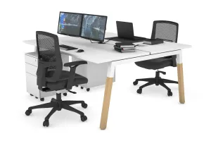 Quadro A Legs 2 Person Office Workstation - Wood Legs Cross Beam [1600L x 700W]