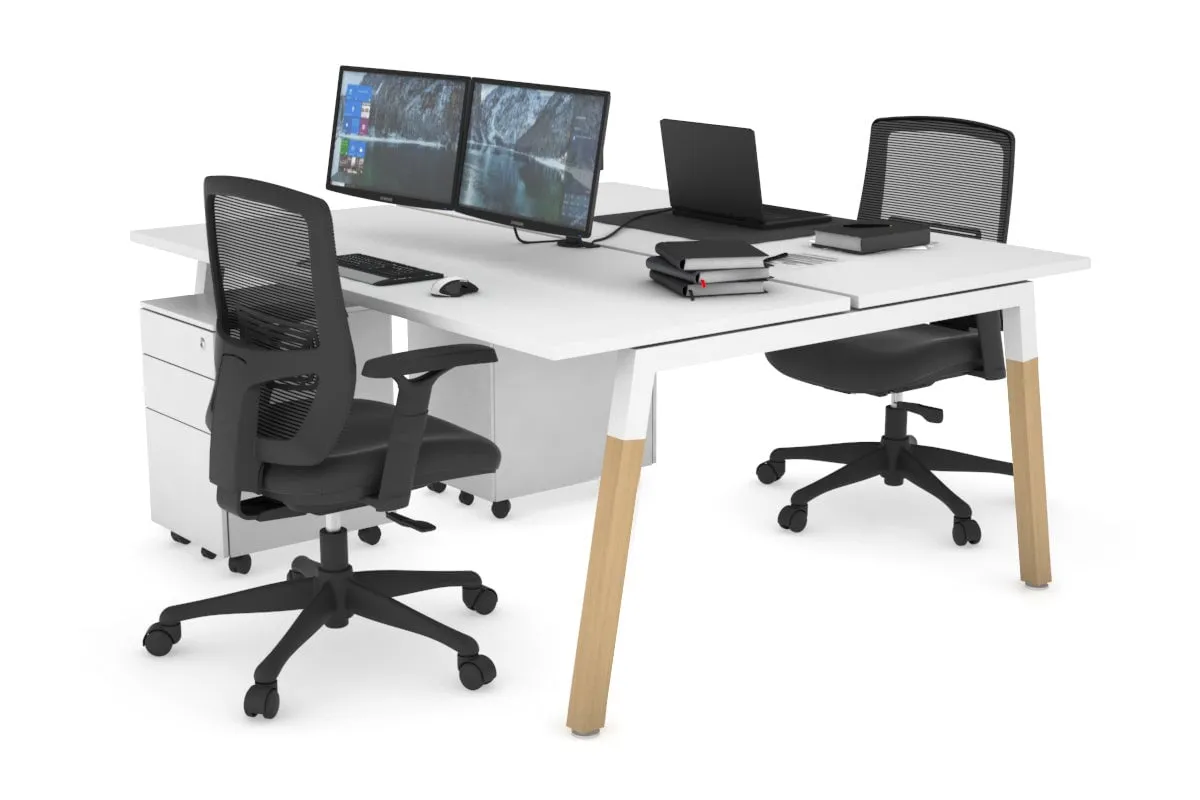 Quadro A Legs 2 Person Office Workstation - Wood Legs Cross Beam [1600L x 700W]