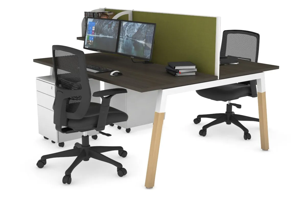 Quadro A Legs 2 Person Office Workstation - Wood Legs Cross Beam [1600L x 700W]