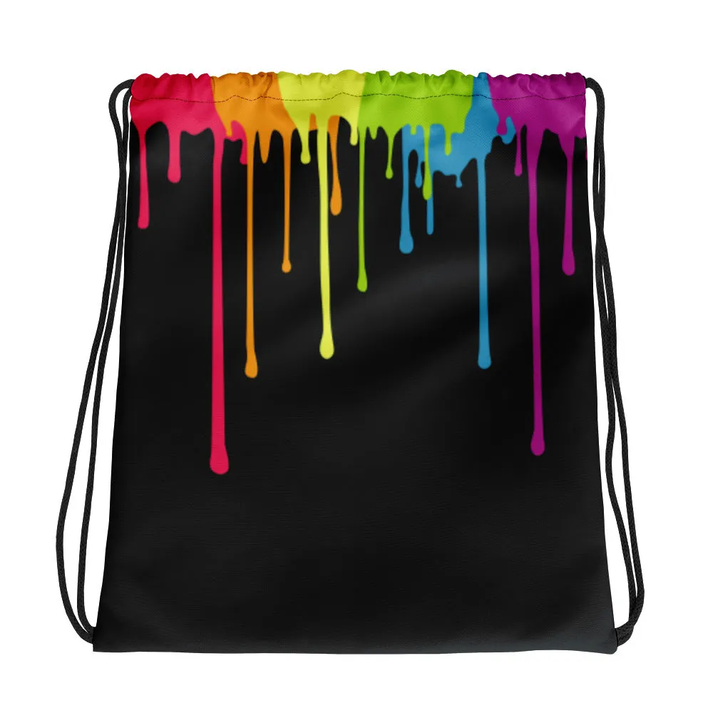 Rainbow Paint Drips Drawstring bag