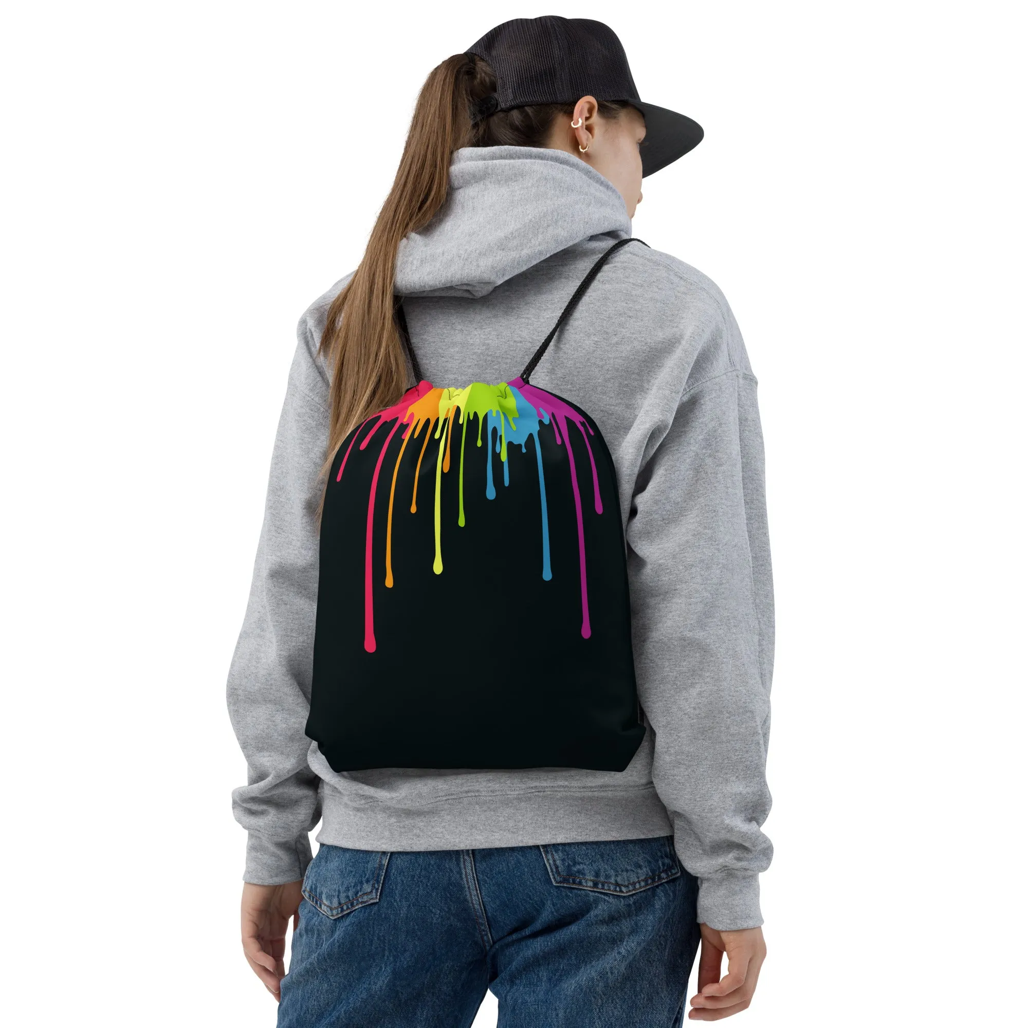 Rainbow Paint Drips Drawstring bag