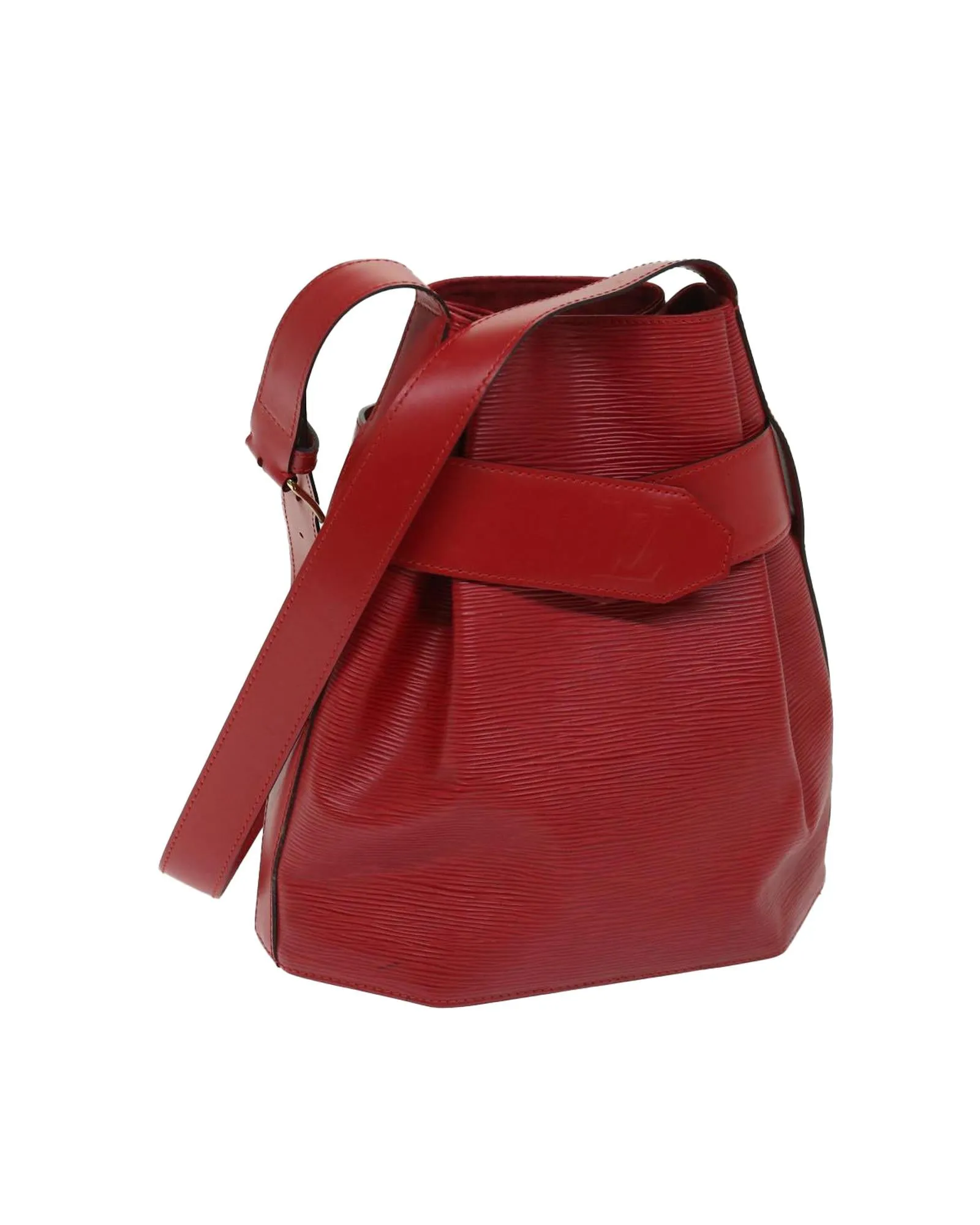 Red Epi Leather Shoulder Bag with Adjustable Strap and Button Closure