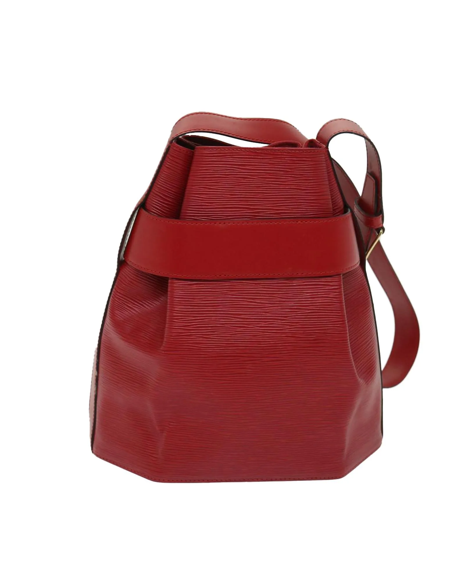 Red Epi Leather Shoulder Bag with Adjustable Strap and Button Closure