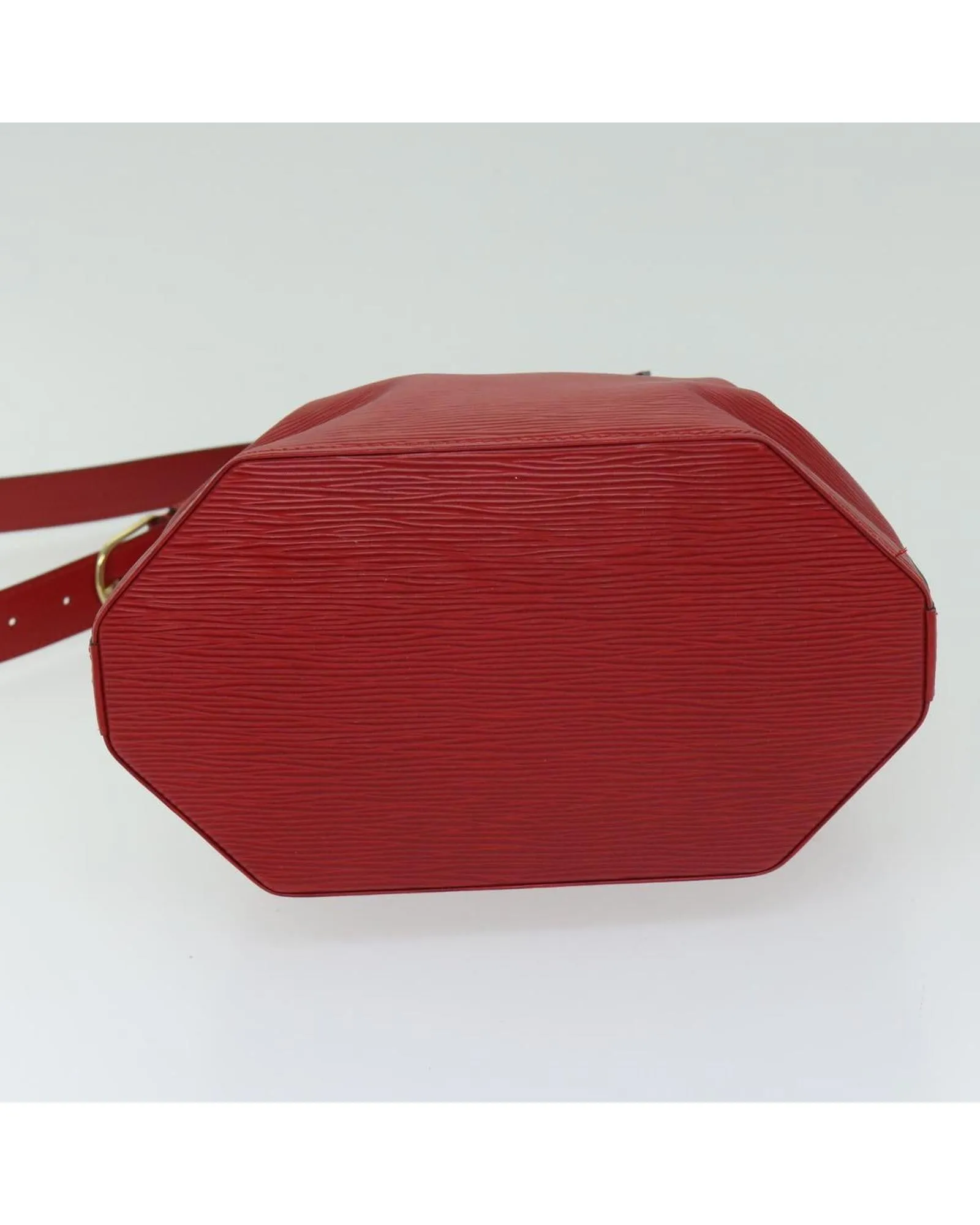 Red Epi Leather Shoulder Bag with Adjustable Strap and Button Closure