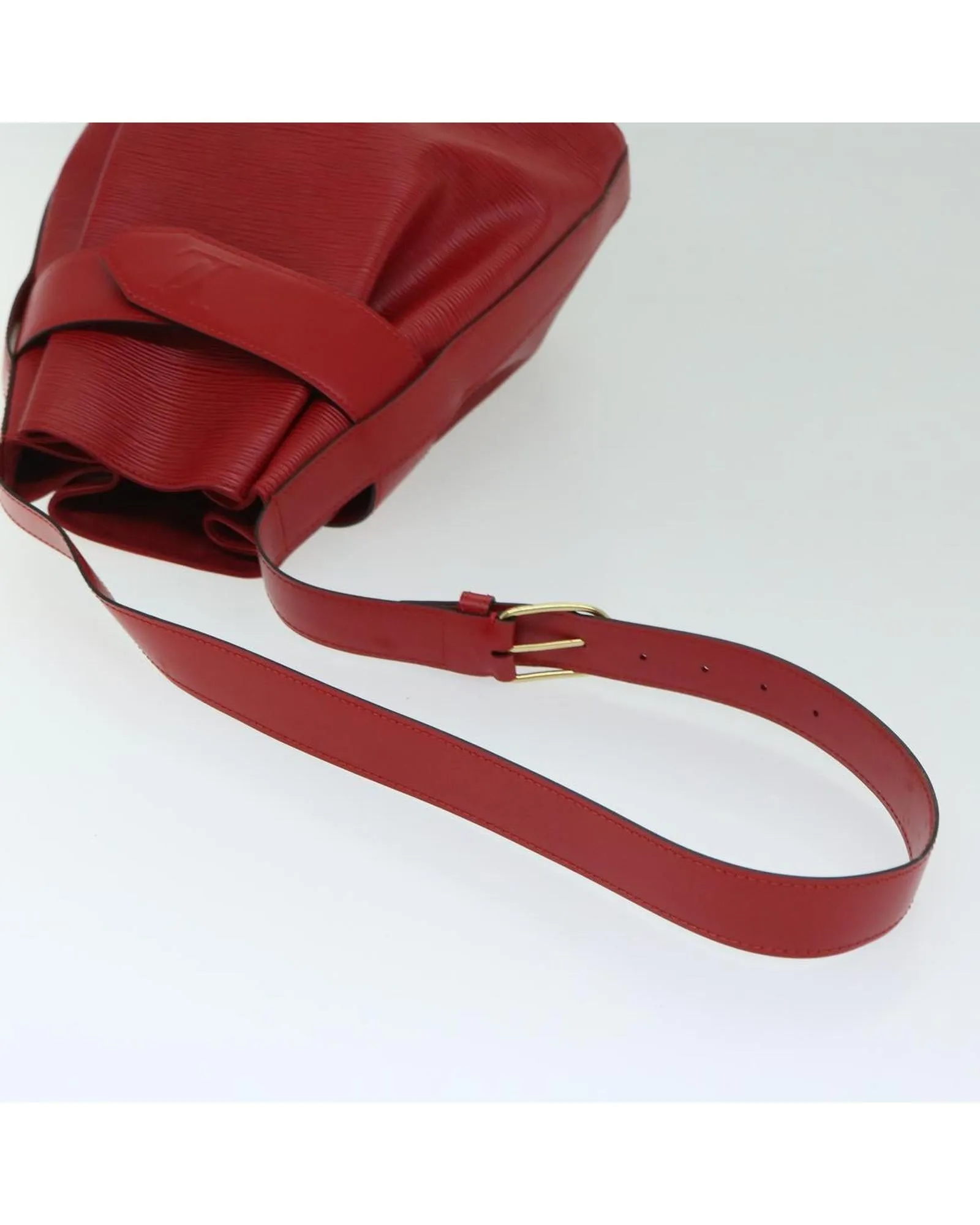 Red Epi Leather Shoulder Bag with Adjustable Strap and Button Closure