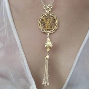 Reworked LV Canvas Pendant and Up-cycled Vintage Tassel Necklace