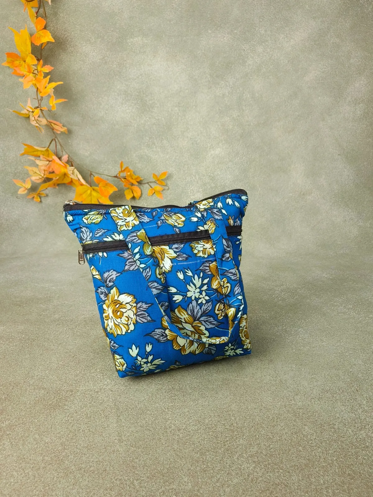 Small Handbag Blue with Botanical Prints