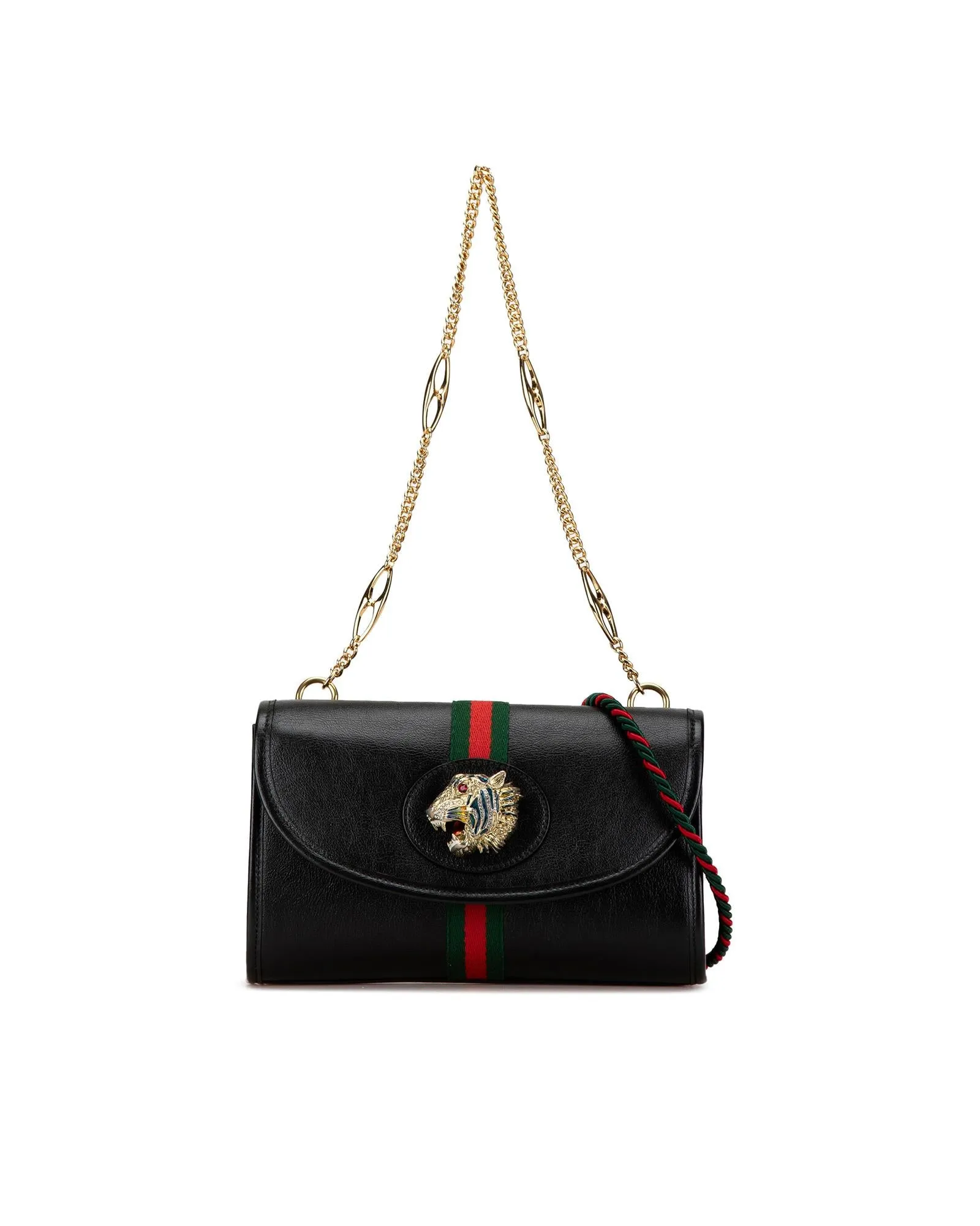 Small Leather Chain Satchel with Web Detail and Detachable Rope Strap