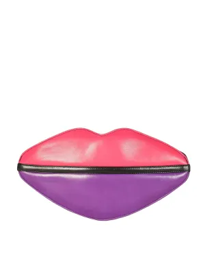 Sonia Rykiel Vintage Pink Purple Black Leather Lips Crossbody Clutch Bag