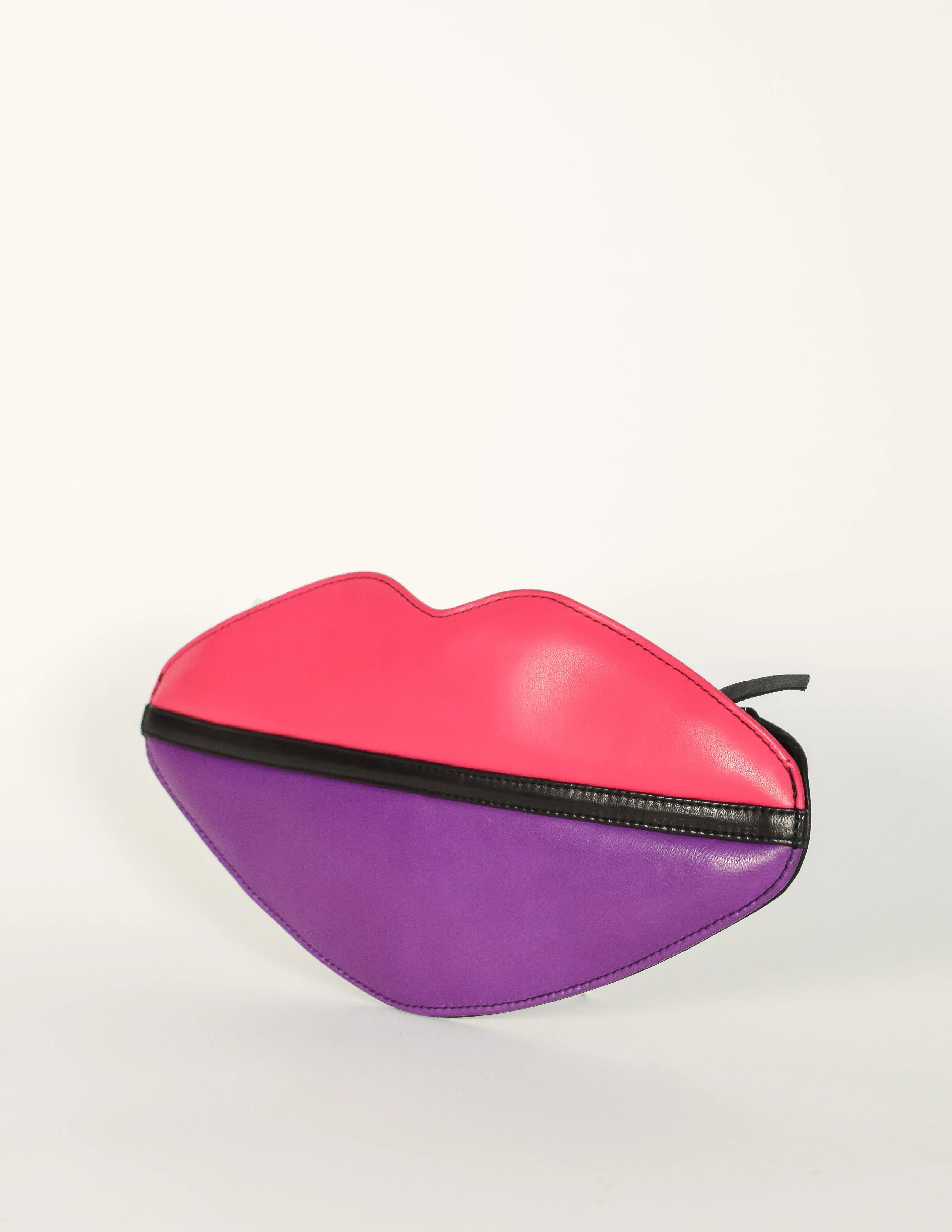 Sonia Rykiel Vintage Pink Purple Black Leather Lips Crossbody Clutch Bag