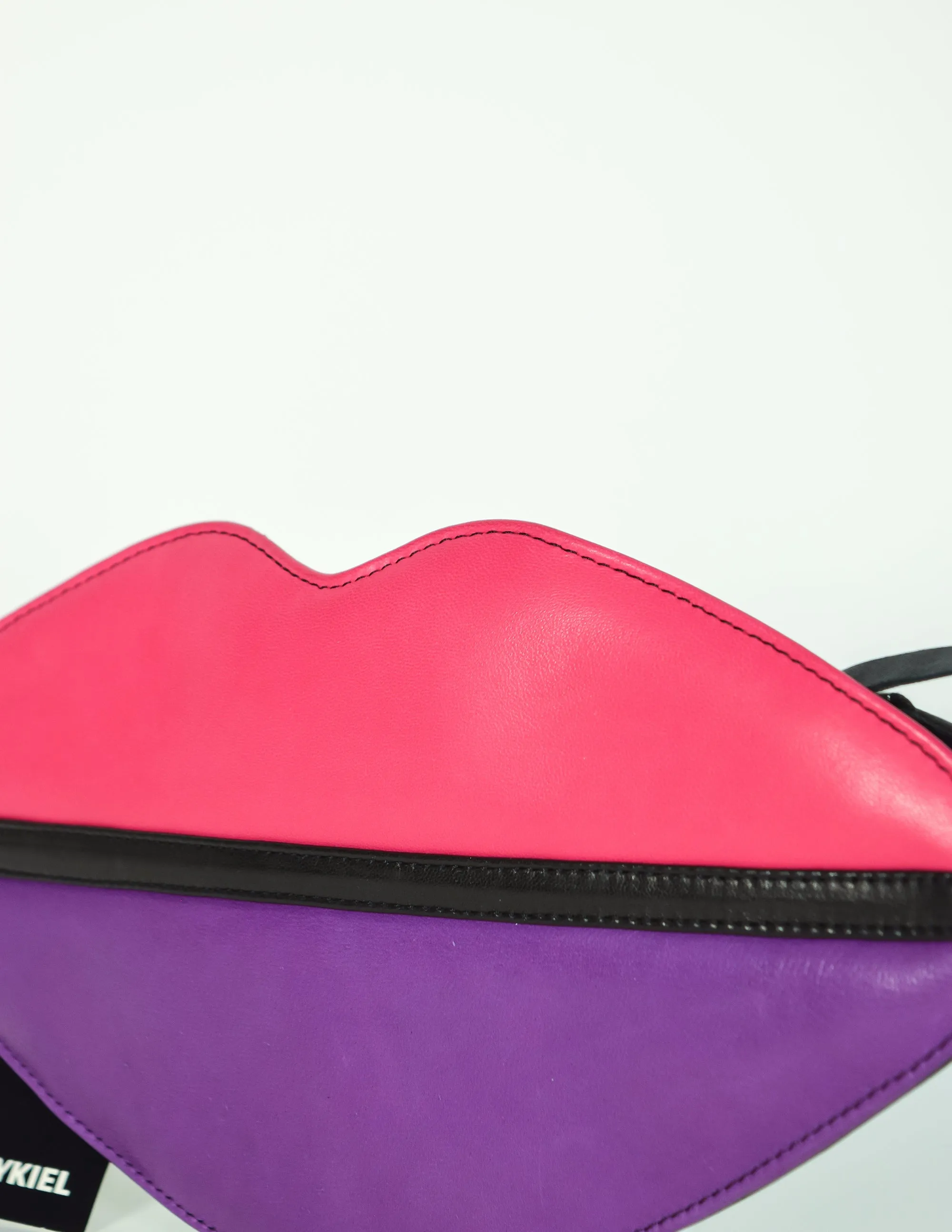 Sonia Rykiel Vintage Pink Purple Black Leather Lips Crossbody Clutch Bag