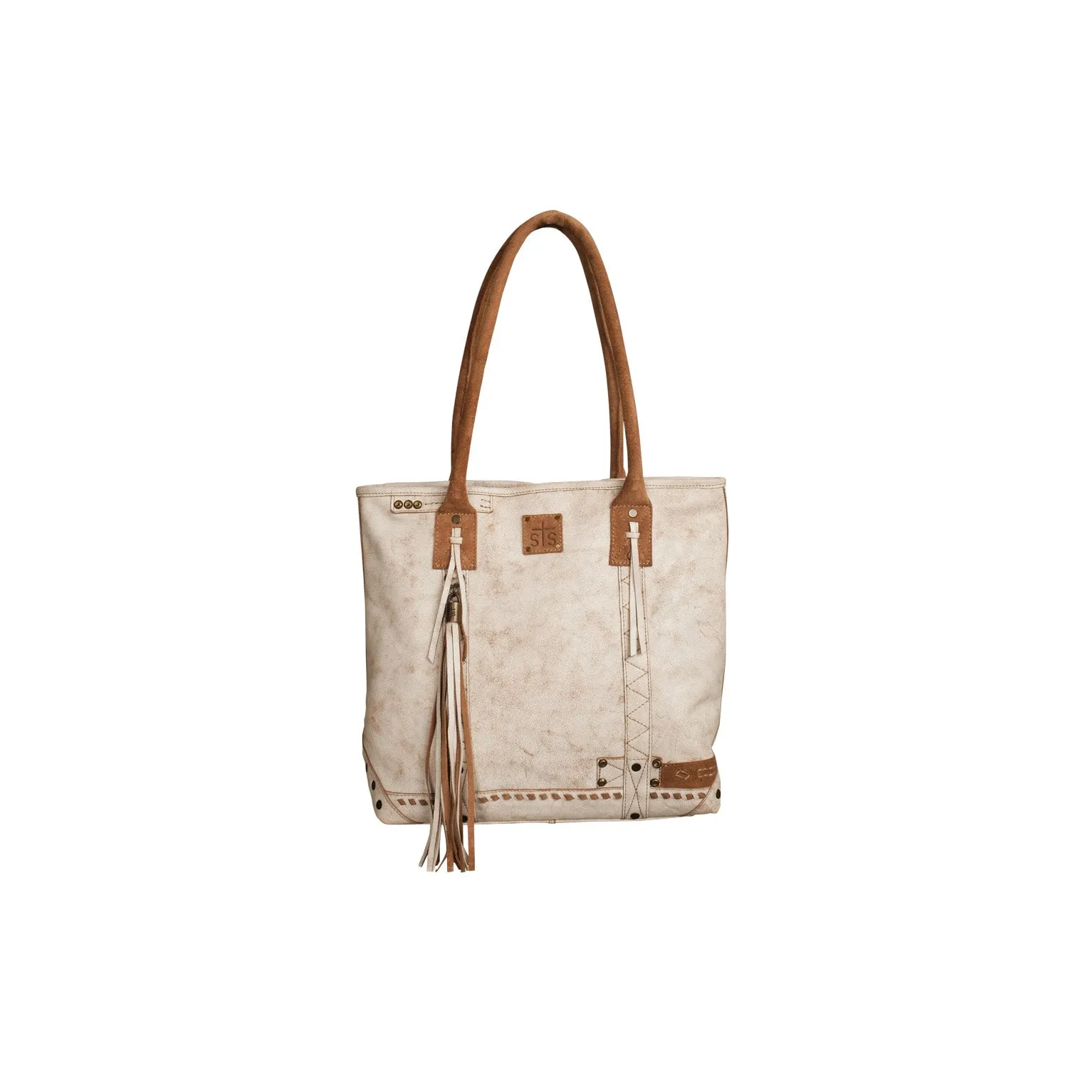 STS Ranchwear Womens Cremello White/Tan Leather Tote Bag