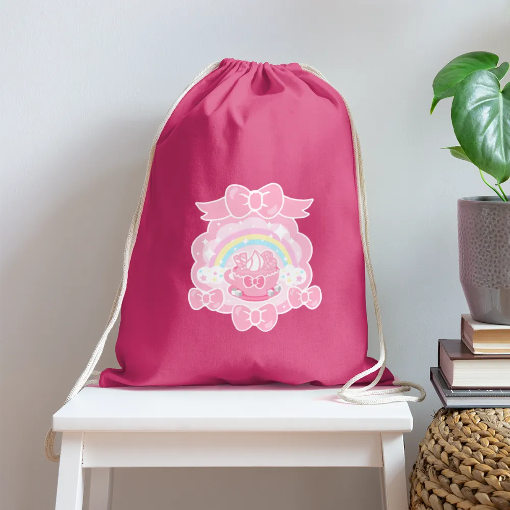 Teatime Fantasy Pink Cotton Drawstring Bag