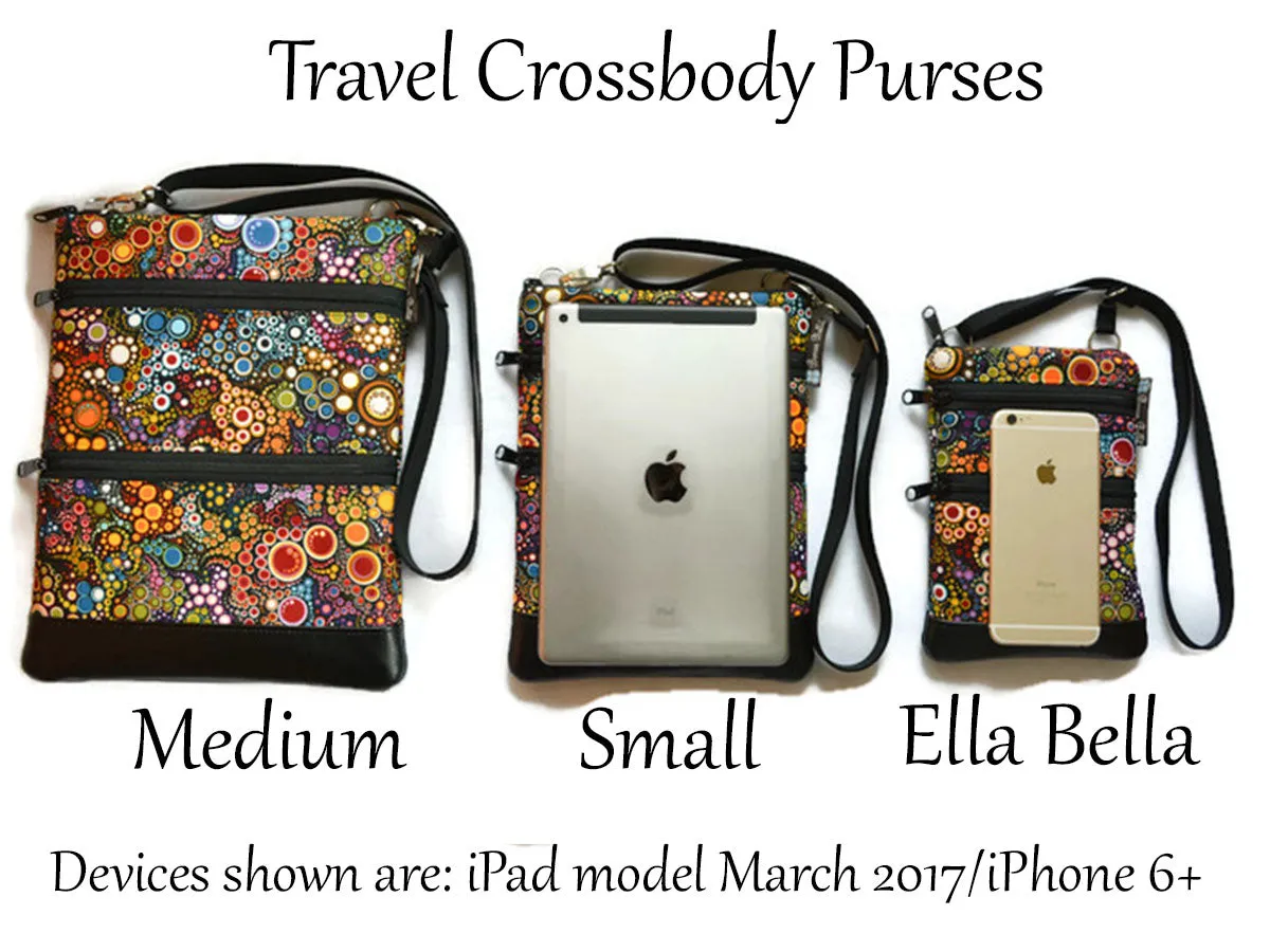 Travel Bags Crossbody Purse - Cross Body - Faux Leather - Tablet Purse - Navy Daisy Chain Fabric