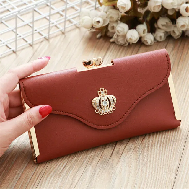 Trendy Fashion Crystal Diamond Crown Card Holder Clutch Wallet