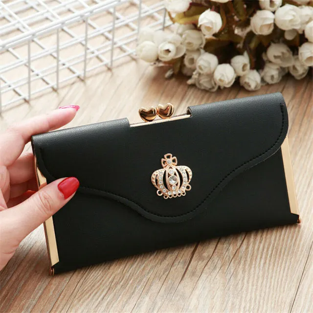 Trendy Fashion Crystal Diamond Crown Card Holder Clutch Wallet