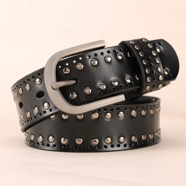 Trendy Metal Rivets Leather Belt