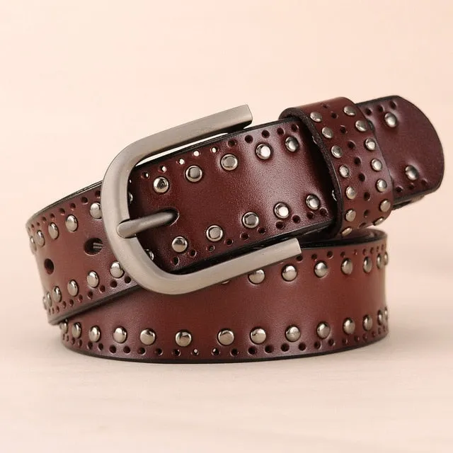 Trendy Metal Rivets Leather Belt