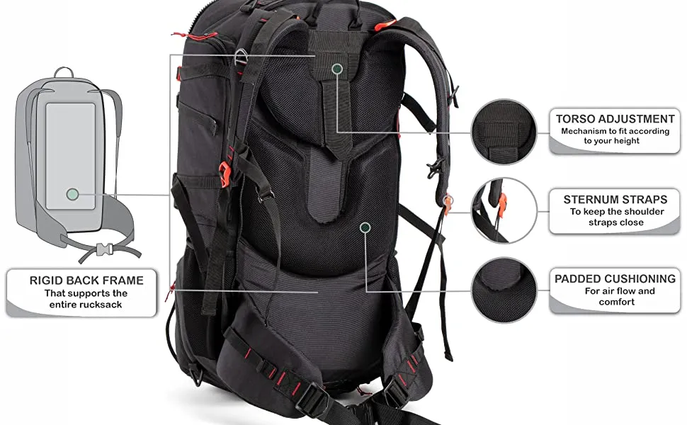 Tripole Voyager Rucksack and Backpack for Travelling with Detachable Bag | 55 Litres | Black