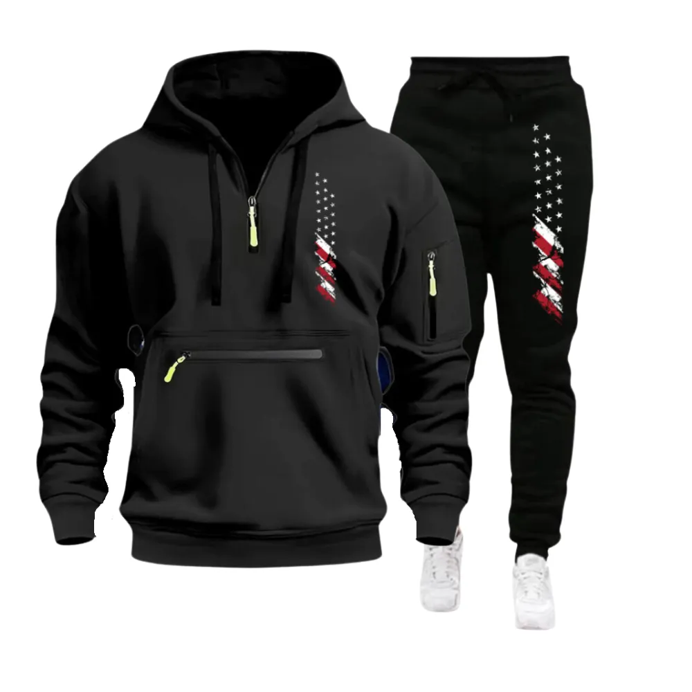 USA FLAG CASUAL SPORTS MULTI ZIPPER ARM POCKET MEN'S SWEATSHIRT HOODIE OUTFIT