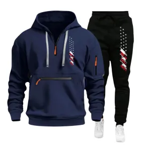 USA FLAG CASUAL SPORTS MULTI ZIPPER ARM POCKET MEN'S SWEATSHIRT HOODIE OUTFIT