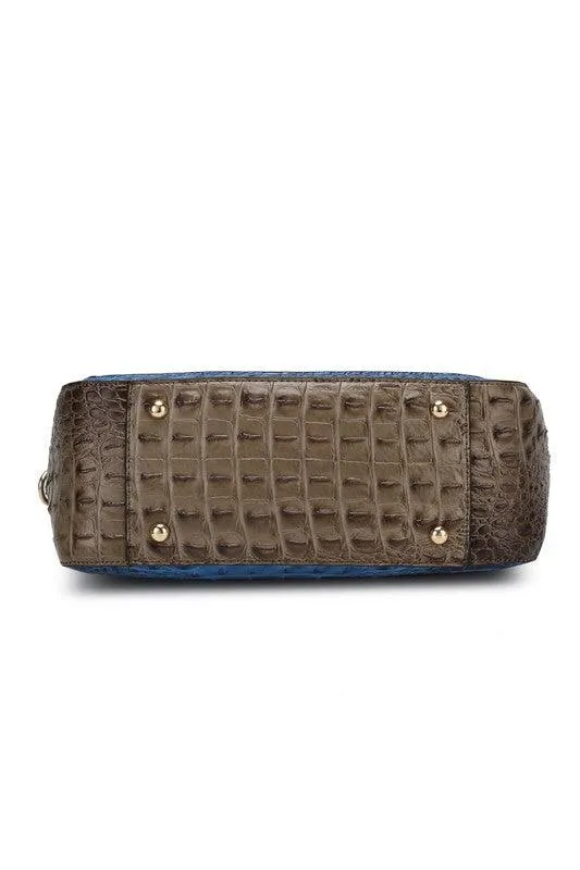 Vegan Leather Crocodile Embossed Satchel Bag