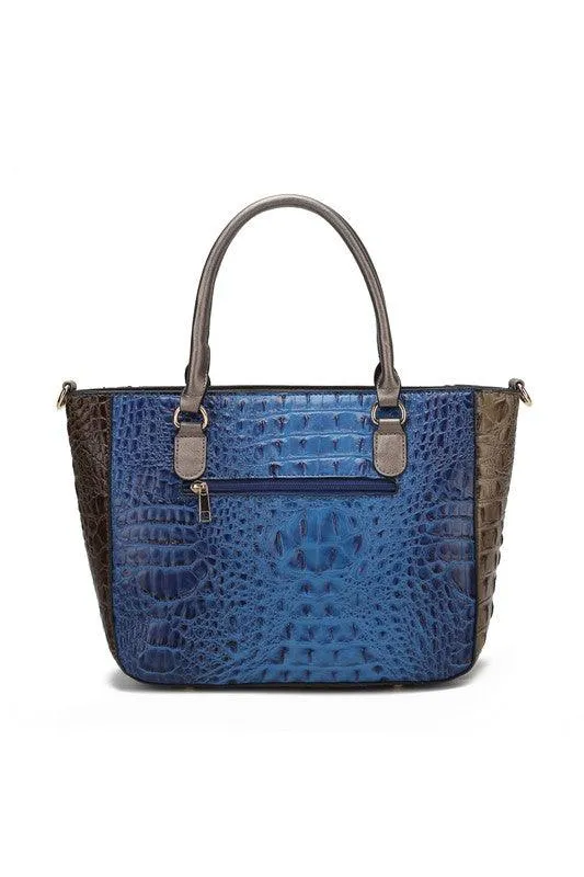 Vegan Leather Crocodile Embossed Satchel Bag