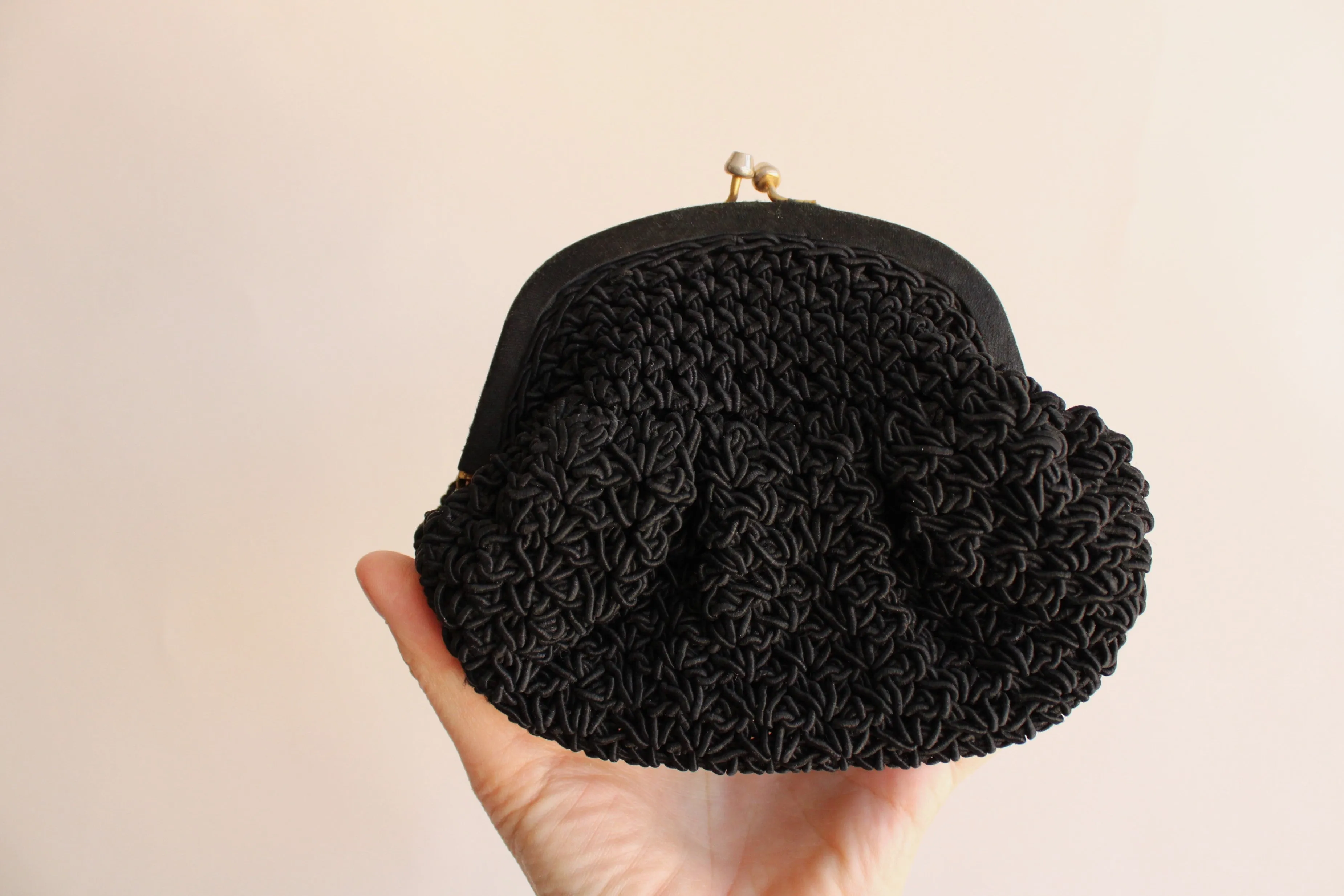 Vintage 1940s Black Macrame Purse