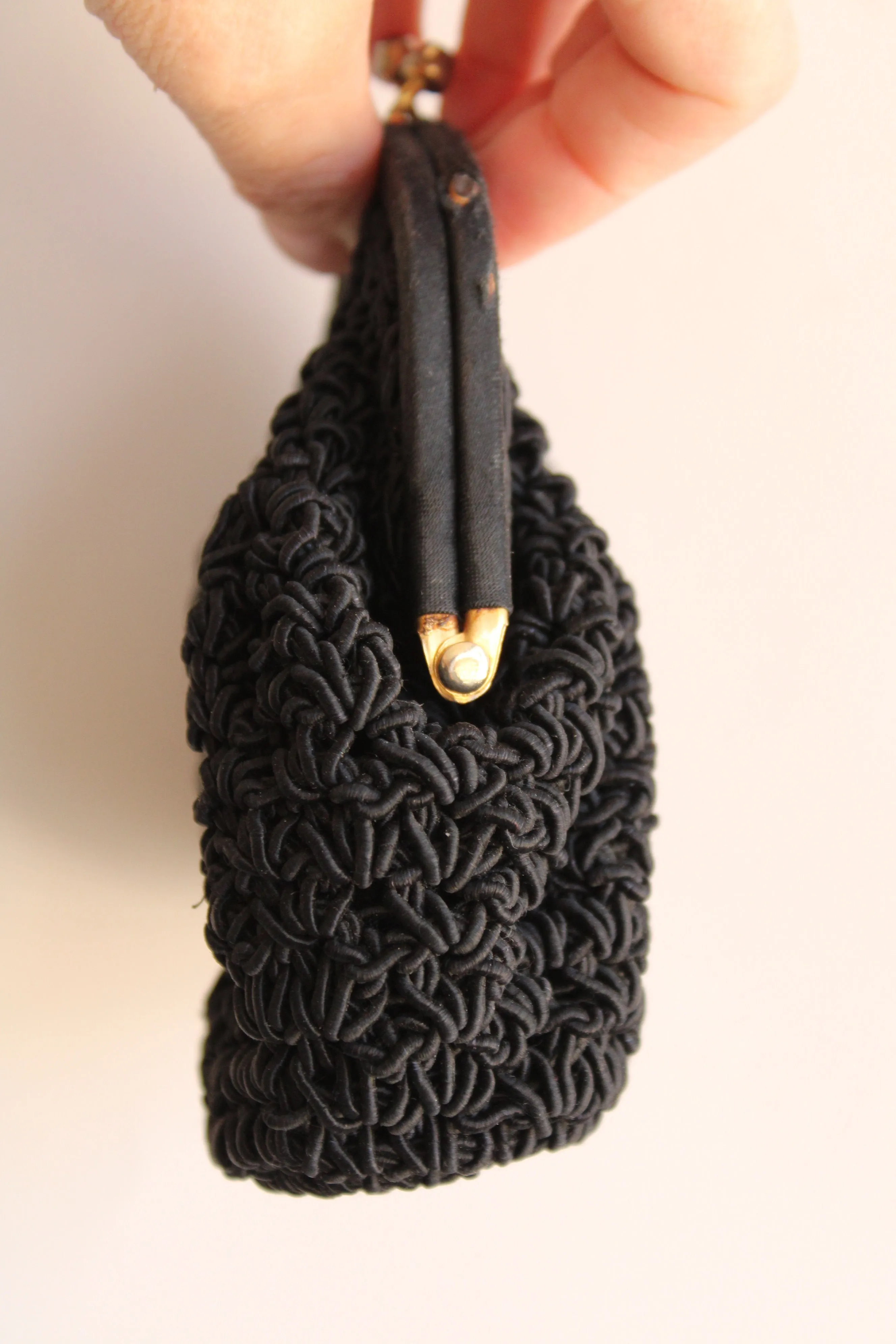 Vintage 1940s Black Macrame Purse