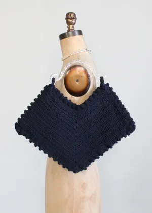 Vintage 1940s Navy Crochet Corde Bag with Lucite Handle