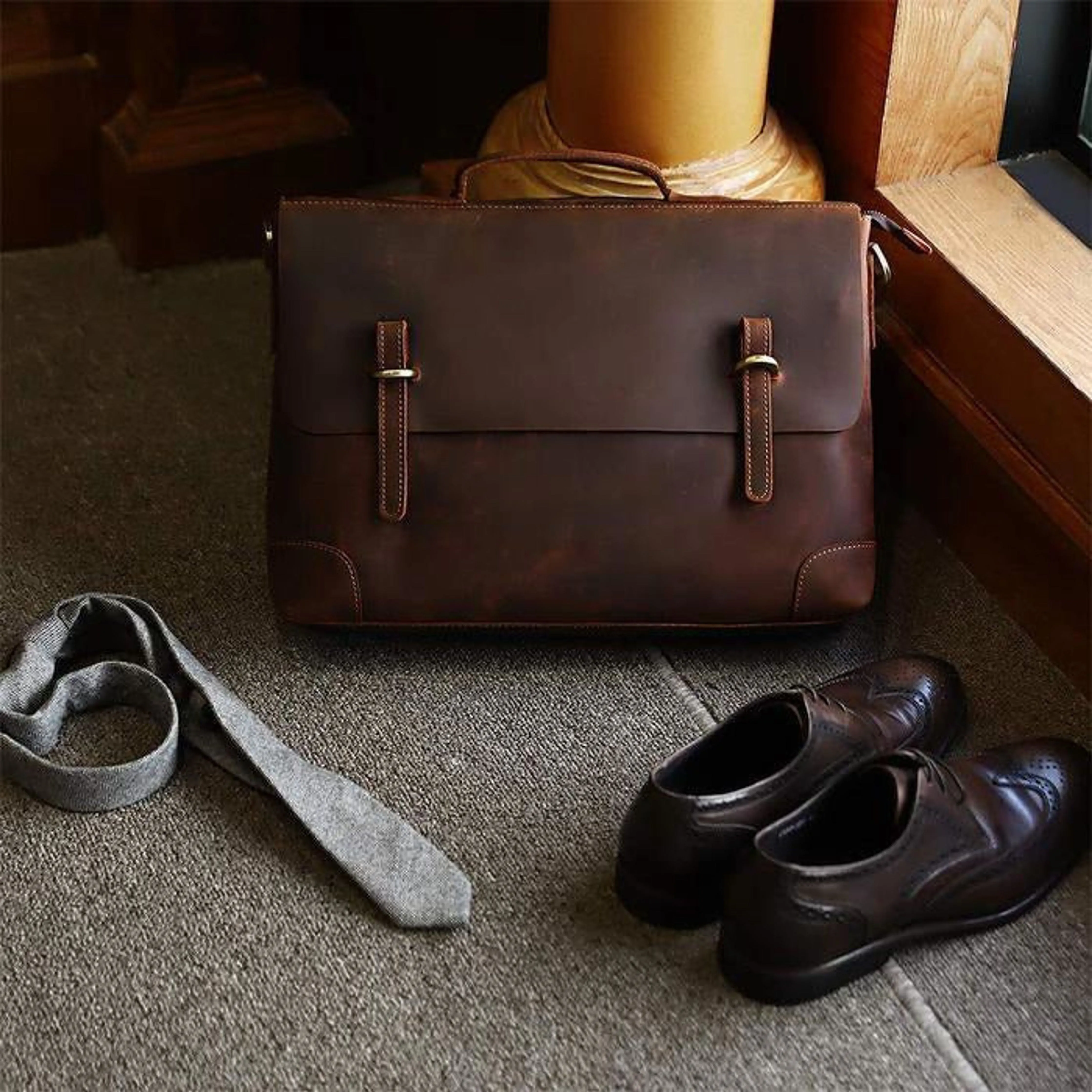 Vintage Cowhide Leather Laptop Bag