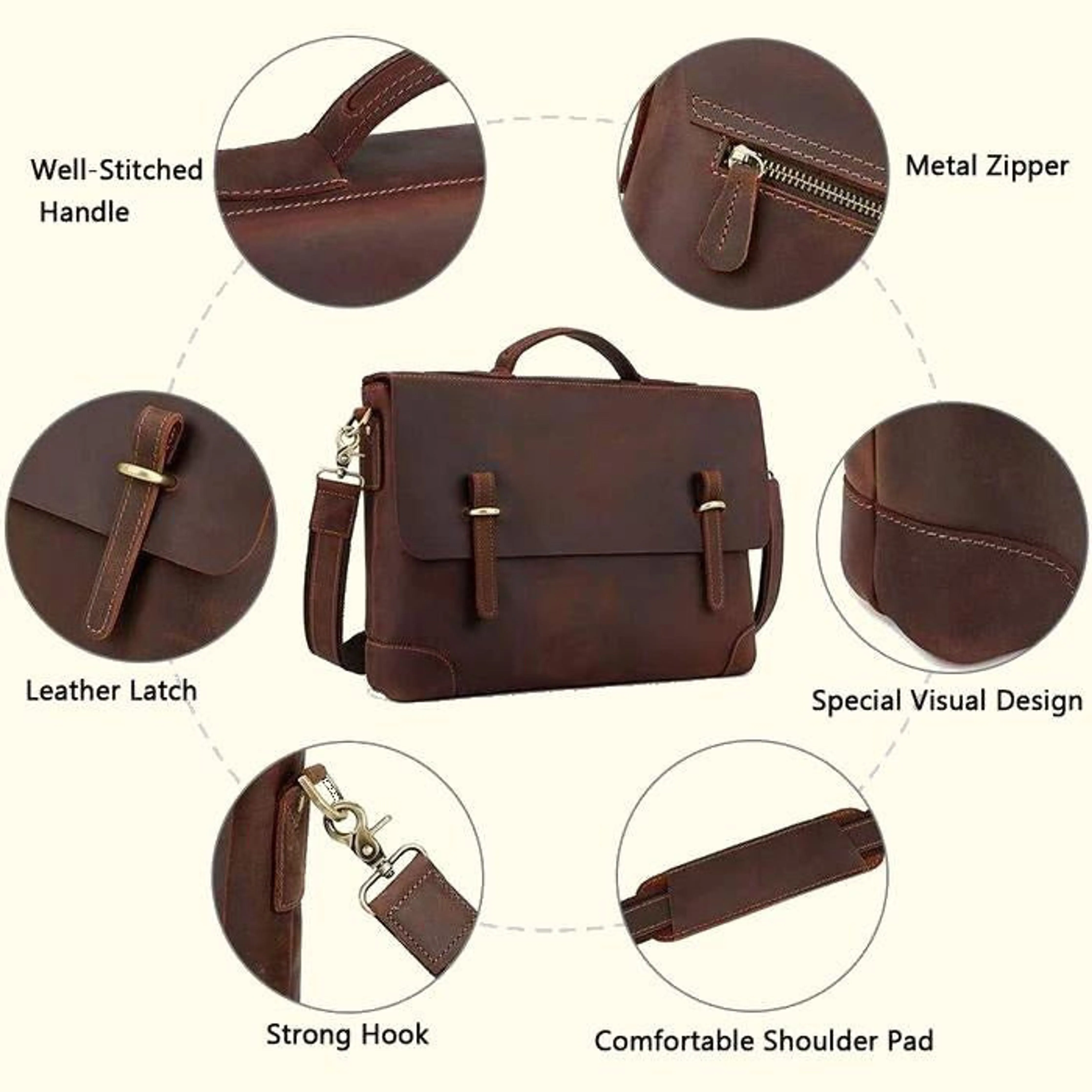 Vintage Cowhide Leather Laptop Bag